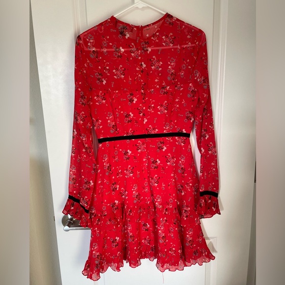 Lulus Floral to See Red Floral Print Long Sleeve Mini Dress - Picture 4 of 7